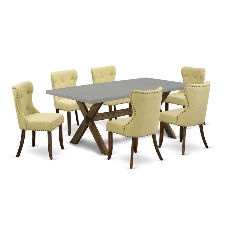 Victorian Dining Set - 7 Piece Kitchen Table & Chairs - Linen Fabric Parsons Design