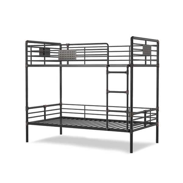 slide 8 of 9, Furniture of America Wini Industrial Black Queen over Queen Bunk Bed Antique Black