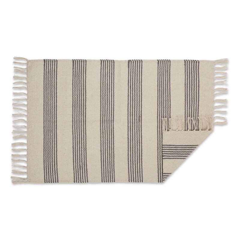 DII Black Ticking Stripe Hand-Loomed Rug 2x3 Ft - 24.0 In. L X 36.0 In. W X 0.2 In. H