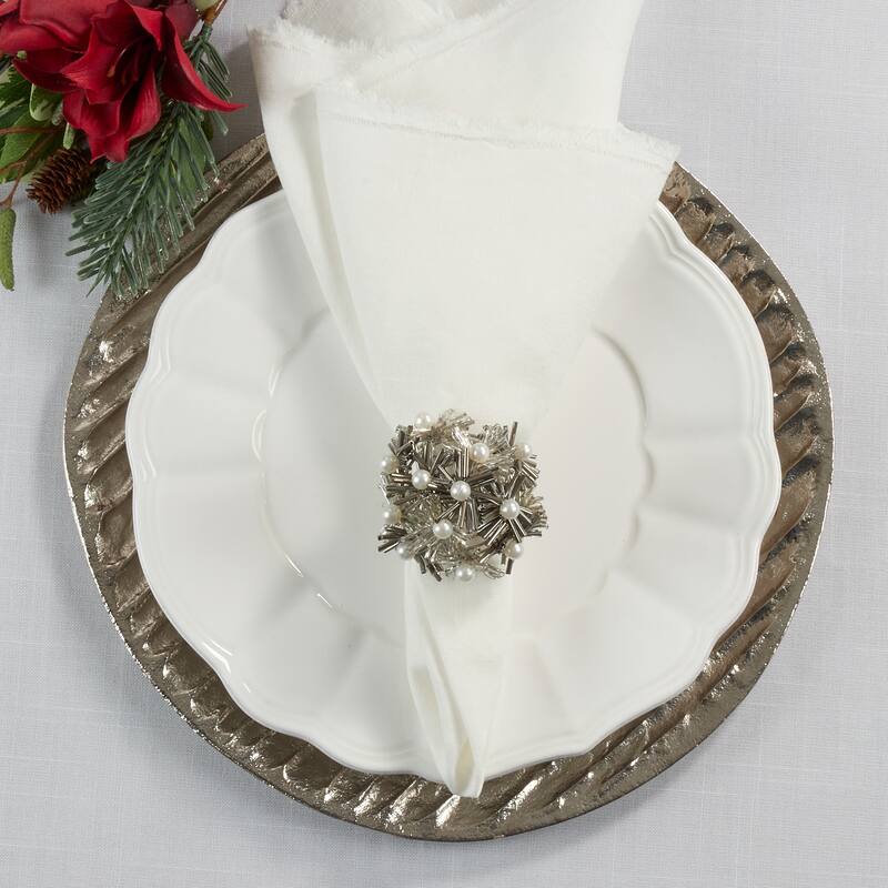 Napkin Rings With Beaded Floral Design (Set of 4)