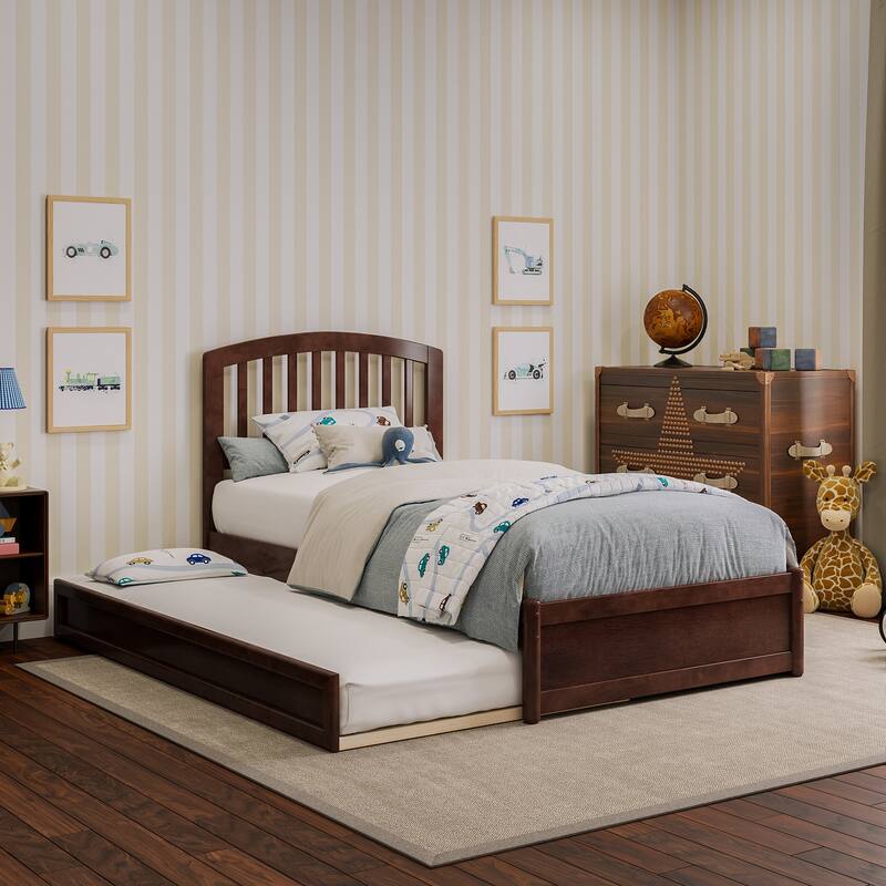 Lucia Platform Bed with Panel Footboard and Twin Trundle - Walnut - Twin