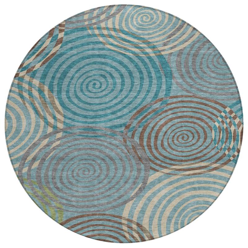 Machine Washable Indoor/ Outdoor Contemporary Swirls Chantille Rug