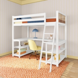 Scandinavian Twin Loft Bed with Wraparound Desk & Shelves