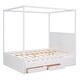preview thumbnail 32 of 32, Queen Size Canopy Platform Bed with Twin Size Trundle, 3-Storage Drawers, and Sturdy Pinewood Frame, Space-Saving Design, Grey