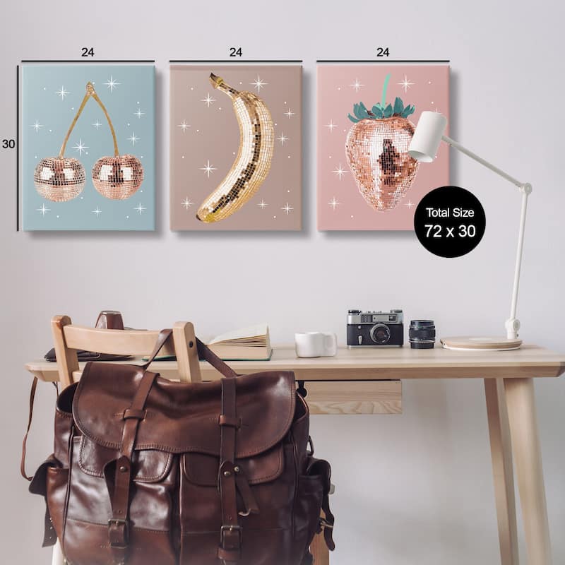 Stupell Glam Disco Fruits Canvas Wall Art Design By Lil' Rue (Set of 3)