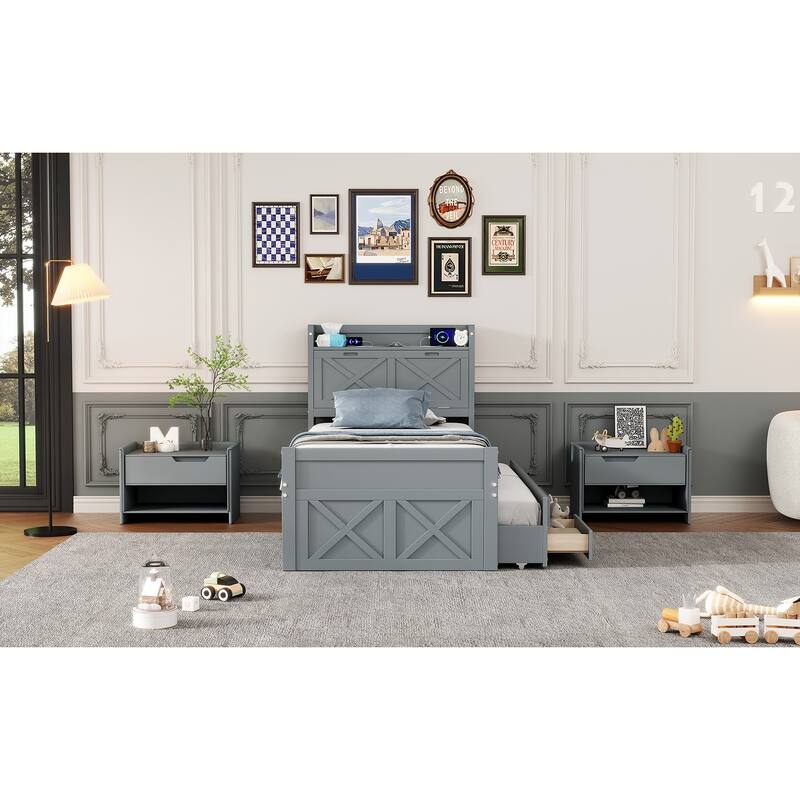 Extendable Bed with Storage Headboard and Drawers