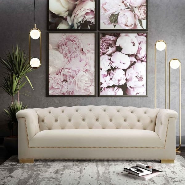 Shop Farah Cream Velvet Sofa Overstock 27126199
