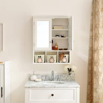 Bathroom Storage Cabinet,Medicine Cabinets for Bathroom with Mirror,2 Doors 4 Adjustable Shelf + 3 Storage Basket