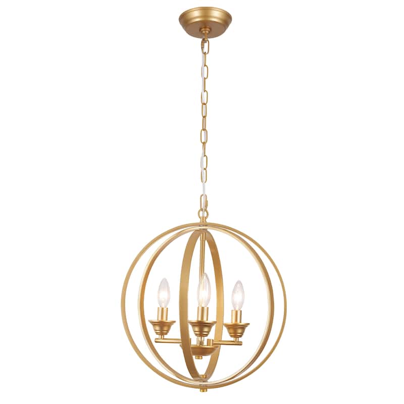 3 - Light Industrial Metal Orb Hanging Chandelier with Adjustable Chain