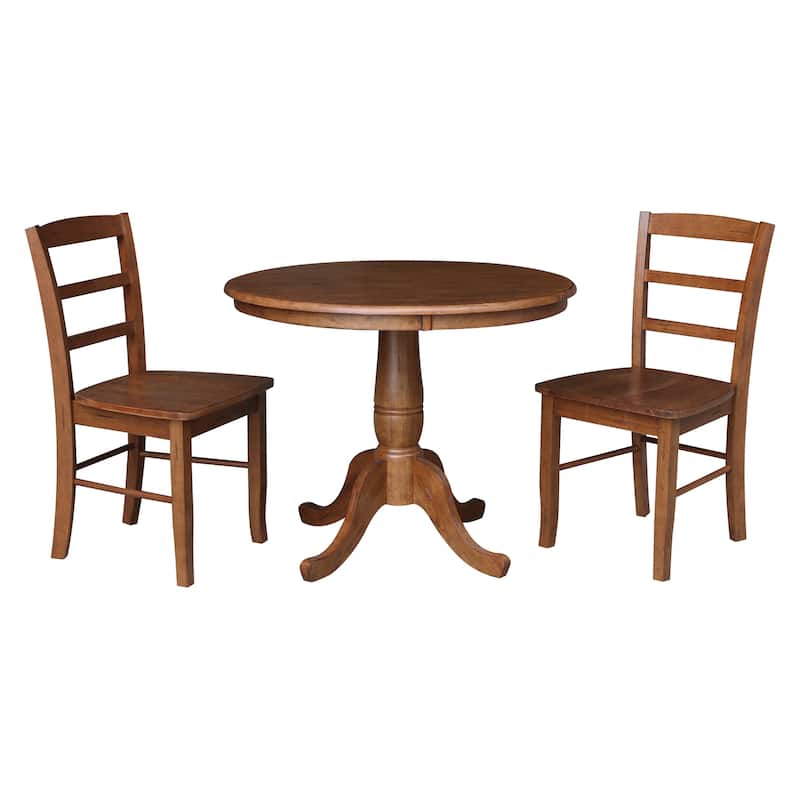 36" Round Pedestal Dining Table with Madrid Ladderback Chairs