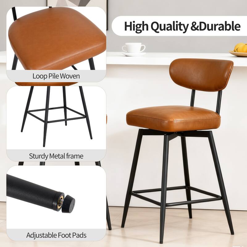 Modern Nearly 26" H Swivel Faux Leather Counter Height Bar Stools
