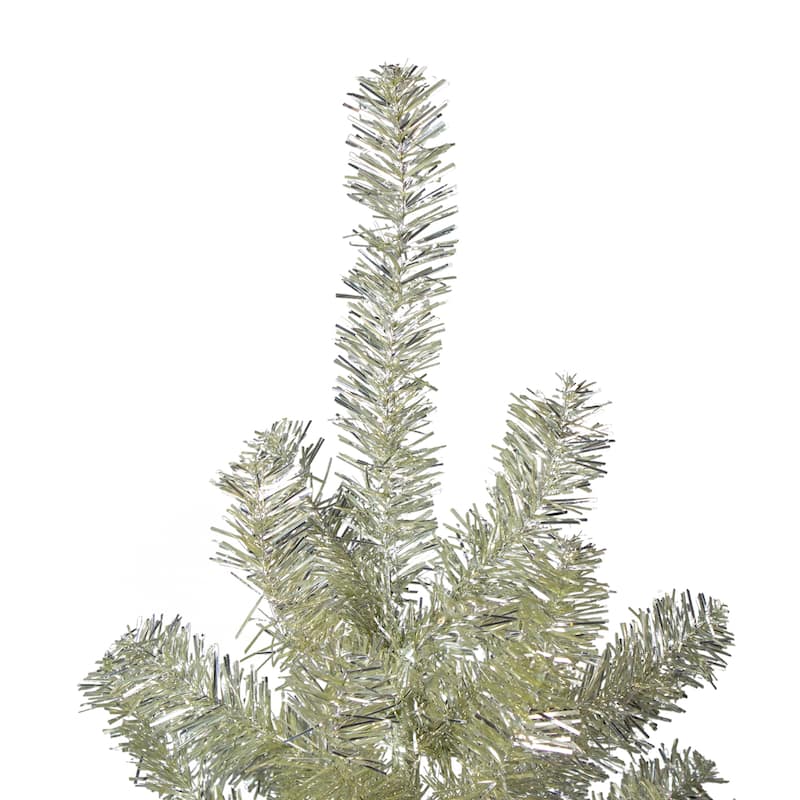 7' Metallic Platinum Artificial Tinsel Christmas Tree - Unlit - 7 Foot