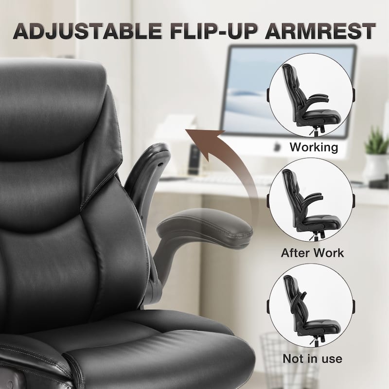 Office leather chair with adjustable armrests and lumbar pillows