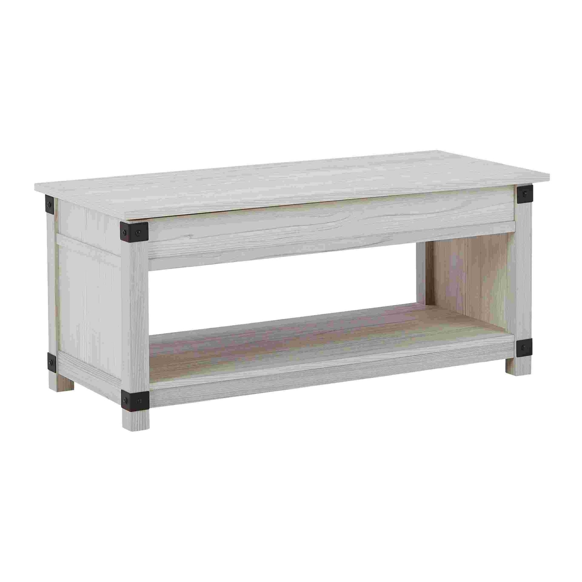 Benjara Lift Top Cocktail Table with 1 Open Shelf, White