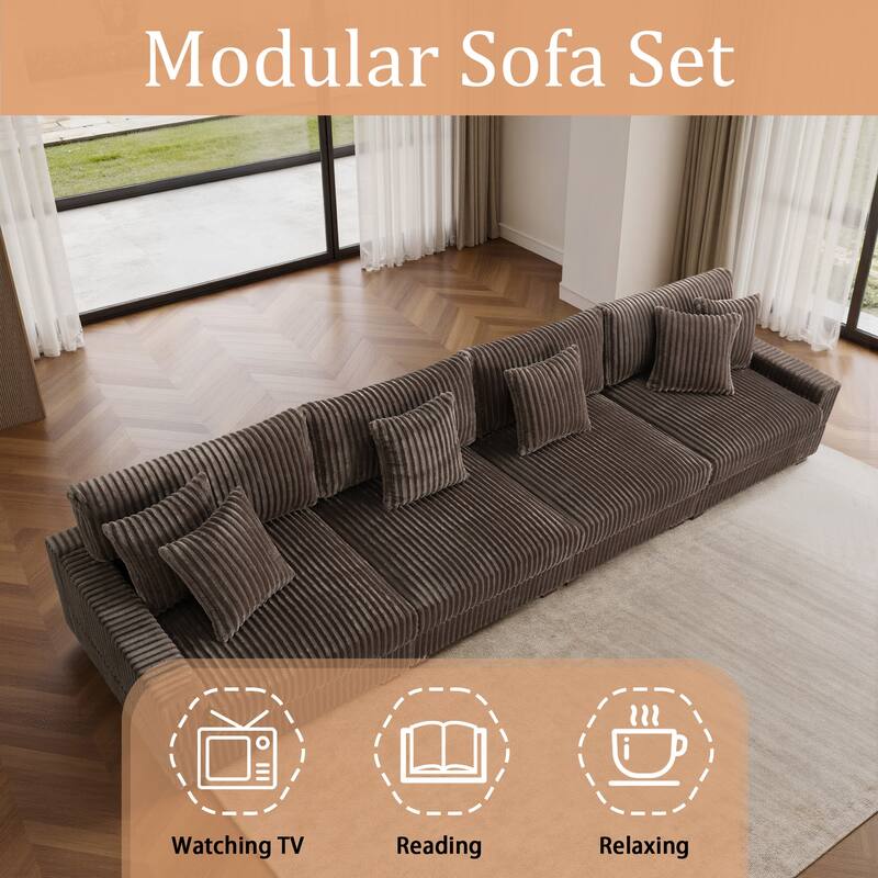 Modular Cotton Flannel Plush Sectional Sofa with Ottomans