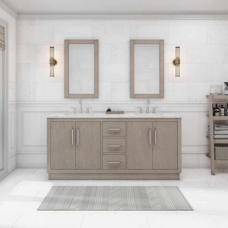 Hugo Carrara Marble Countertop Vanity with Mirror and Gooseneck Faucet