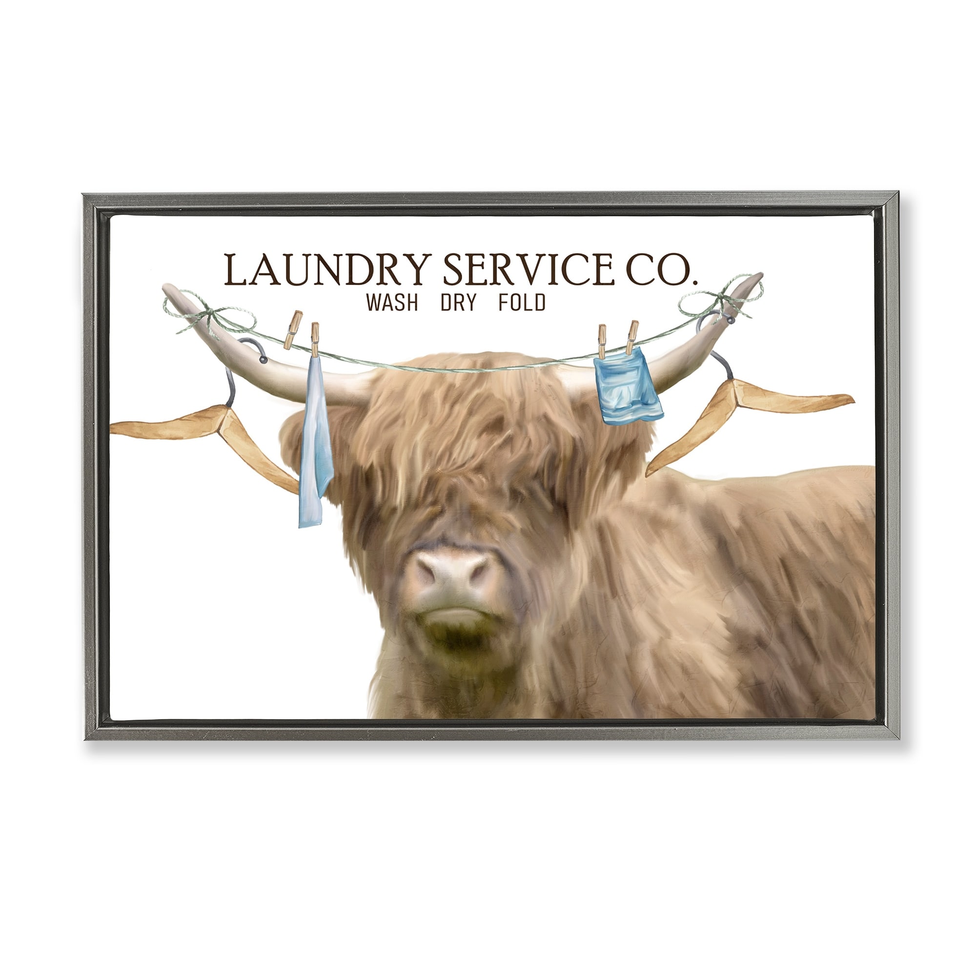 Stupell Laundry Service Cattle Framed Floater Canvas Wall Art Design By Kim Allen