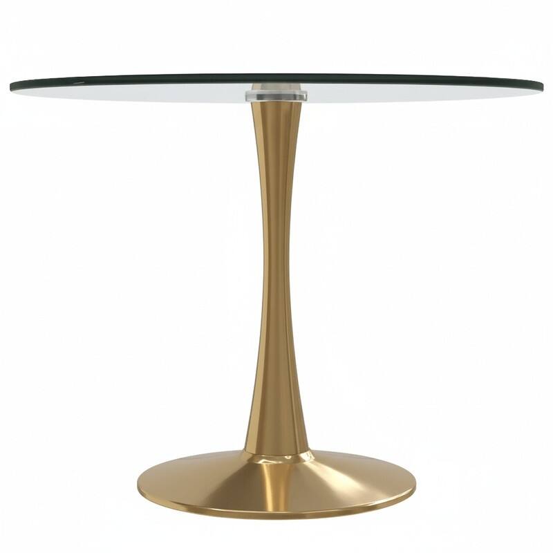 Bristol Round Dining Table with Glass Top and Steel Pedestal Base for Kitchen and Dining Room