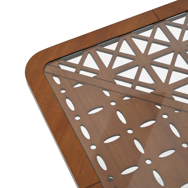 Industrial Style Square Coffee Table - Tempered Glass Top