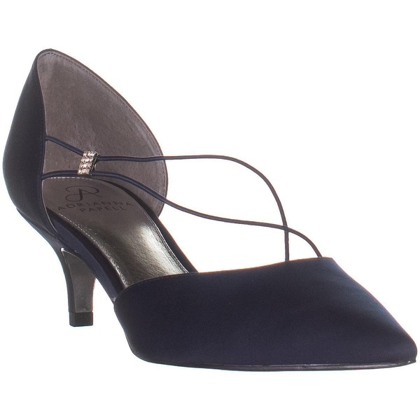 navy satin kitten heels