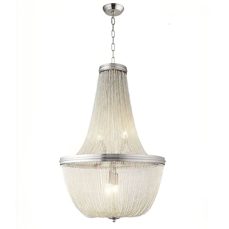 6 Light French Empire White Chainmail Pewter Strands Draping Chandelier - Tan/Creme