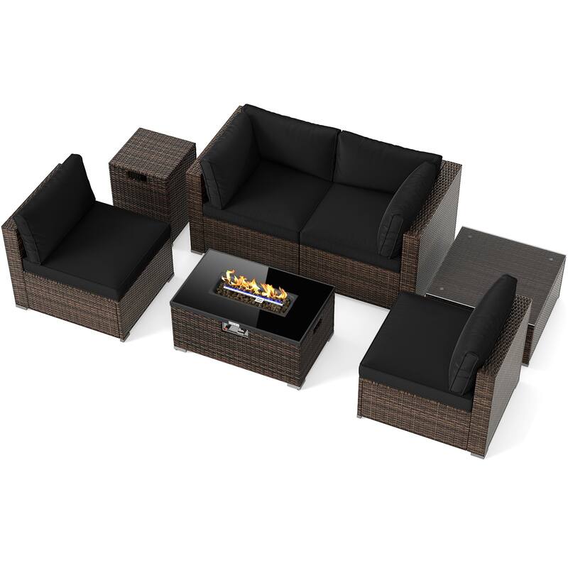 Gymax 7 PCS Patio Furniture Set 40000 BTU Gas Fire Pit Table Propane