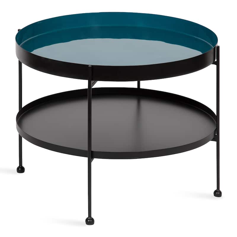 Kate and Laurel Nira Metal Coffee Table - 26" Diameter - Teal/Black