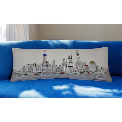 HomeRoots 35" White Shanghai Daylight Skyline Lumbar Decorative Pillow
