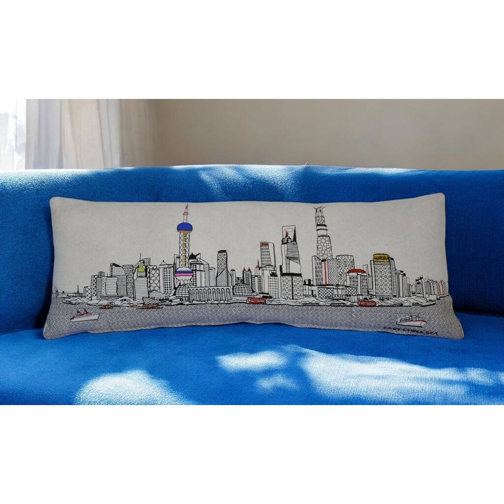 HomeRoots 35" White Shanghai Daylight Skyline Lumbar Decorative Pillow