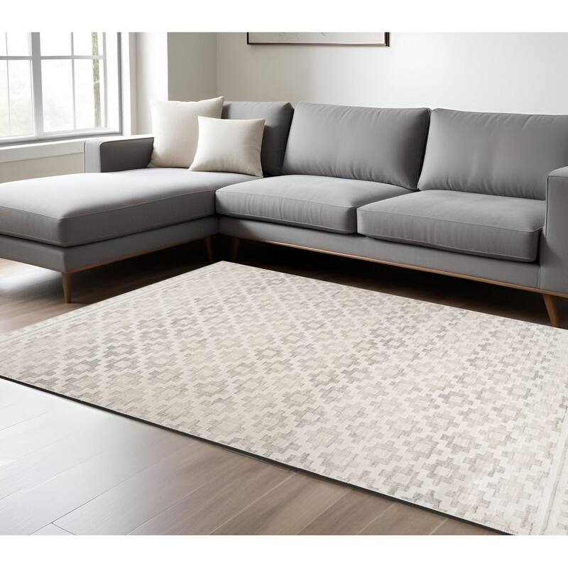Bizij Stain Resistant Woven Durable Area Rug By HomeRoots - 132' X '96' X '0.4 - Cream and Beige - Rectangle