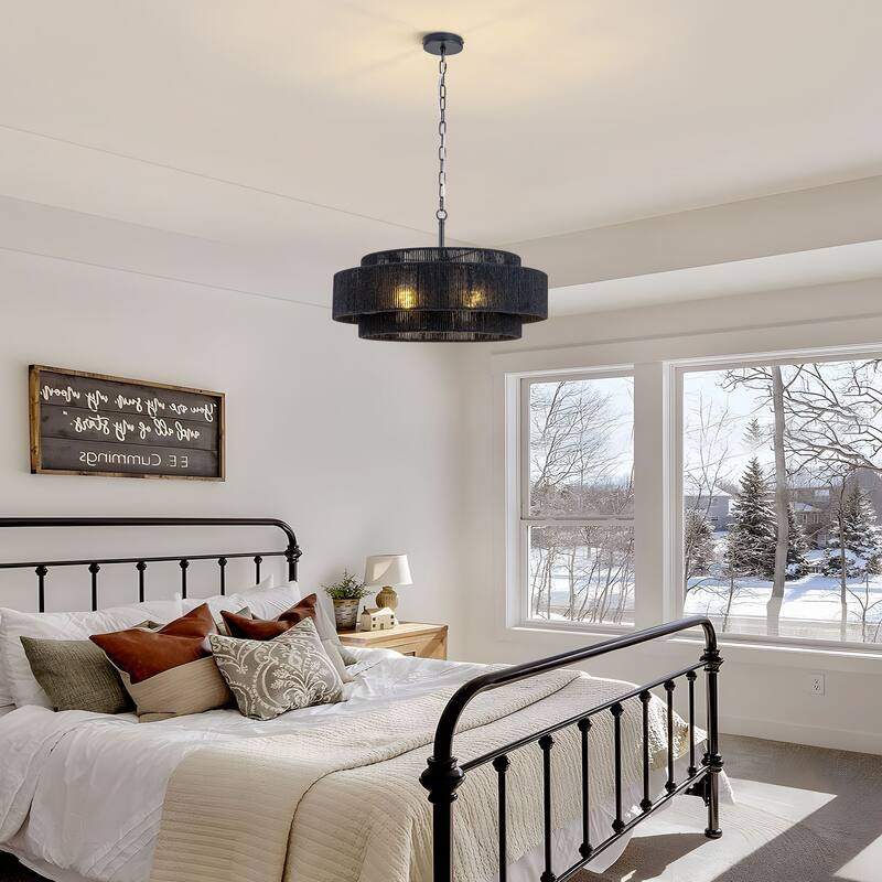 Starsky 4-light Rattan Hand-Woven Hemp Rope Chandelier