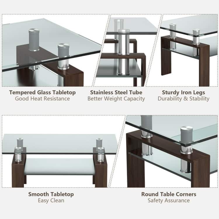Rectangle Glass Table with Metal Legs for Living Room - 39" x 23.5" x 17.5"