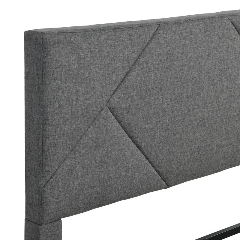 Gray Queen Size Upholstered Platform Bed with Strong Support