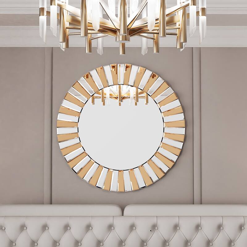 Round Goldtone Sunburst Wall Accent Mirror - 23.6"