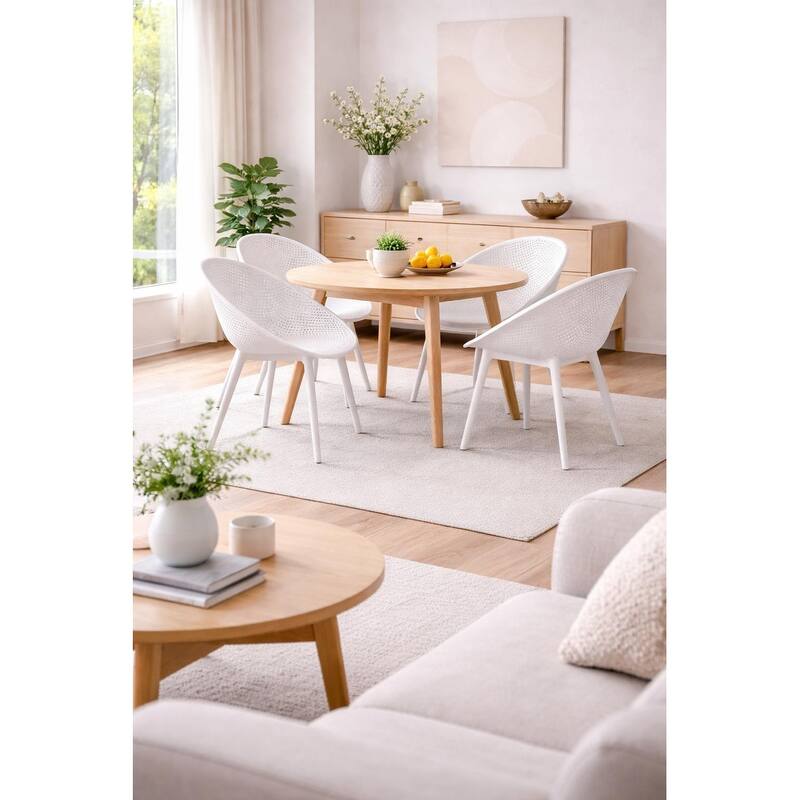 Mid-Century Modern Plastic Dining Chair Plastic Legs with Breathable Perforated Egg Shaped Seat for Indoor/Outdoor Use