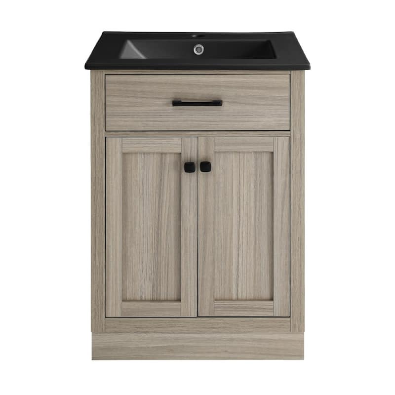Swiss Madison SM-BV432MB Burdon 24" Free Standing Single Basin Vanity - Weathered Oak / Matte Black - Oak Finish