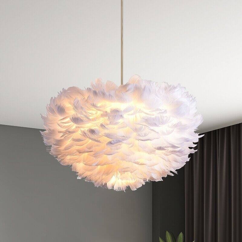 Maxax 3 - Light Shaded Globe Chandelier with Feather Accents