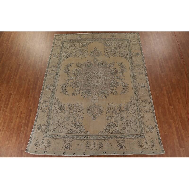Distressed Tabriz Persian Vintage Area Rug Handmade Wool Carpet - 9'6" x 12'9"