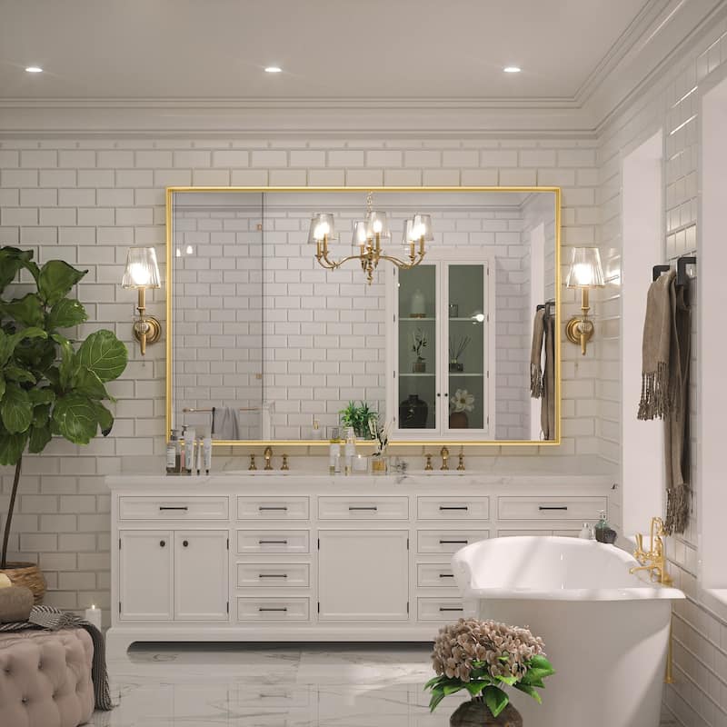 KEONJINN Modern Metal Framed Bathroom Vanity Wall Mounted Mirror - 55x36 - Gold