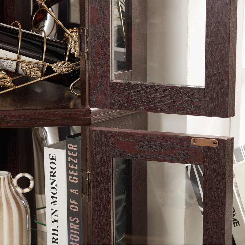 Lighted Corner Curio Cabinet, Floor Standing Glass Display Cabinet, China Cabinet with Tempered Glass Doors & Adjustable Shelve