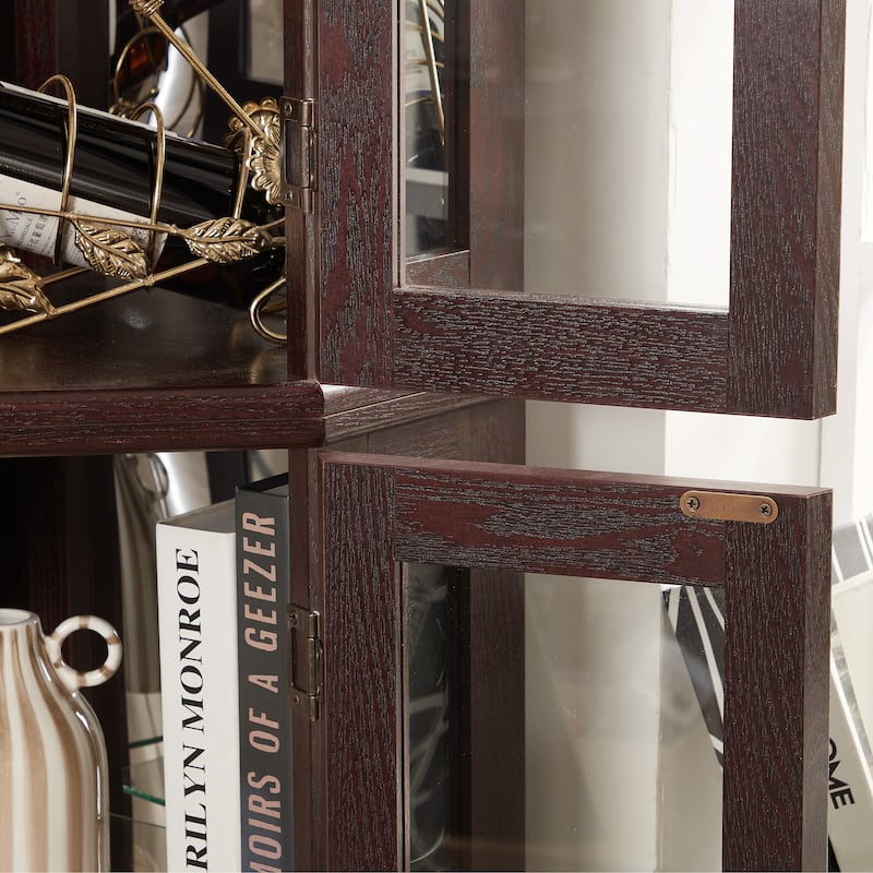 Lighted Corner Curio Cabinet - Glass Display Shelf with Tempered Glass Doors, Adjustable Shelving, and Included Bead Bulb