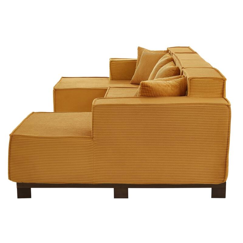 130" U-Shaped Upholstered Sectional Sofa with RGB LED Light Strip and 6 Pillows