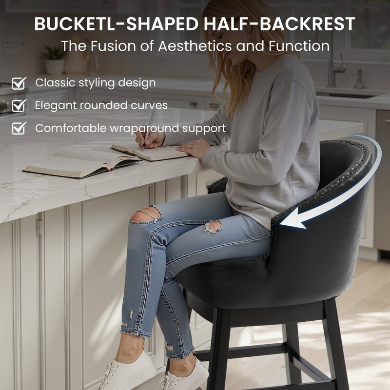 26.6" Counter Height Bar Stools Upholstered Solid Wood Swivel Barstool Set of 2/4