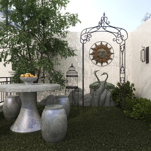 Black Metal Indoor Outdoor Scrollwork Arched Fleur De Lis Garden