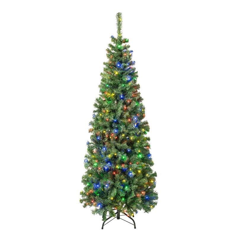 National Tree Company 6 ft. Pre-lit Artificial Sagamore Slim Hinged Tree 400 LED Multi LED Lights- UL - 6 Foot