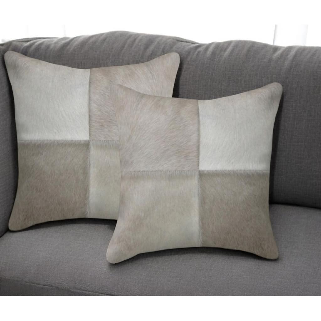 Set of Two 18" Gray Cowhide Throw Pillows