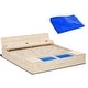 preview thumbnail 1 of 3, Kids Wooden Sandbox w/ Two Plastic Boxes Foldable Bench Seat Waterproof Cover Bottom Liner Storage Space Natural