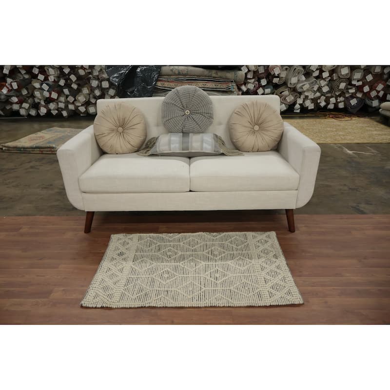 Hand Knotted Oriental 100% Wool Carpet Modern Geometric Beige & Ivories Modern Gotti Design Area Rug - 3' 8'' X 2' 3''