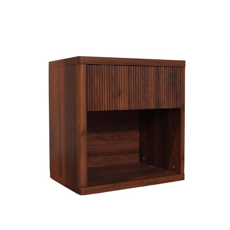 Nightstand with Drawer Storage Fluted Bed Side Table, Large Modern Wide Bedside Stand Mid Century Night Stands