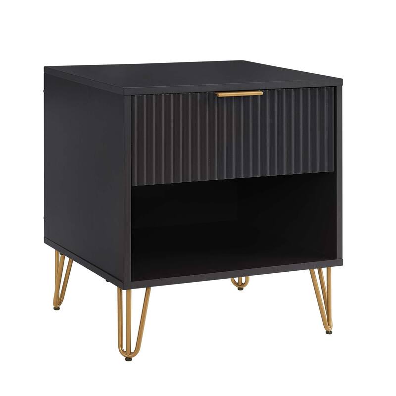 20" Fluted Nightstand with Single Drawer and Metal Legs Modern Design